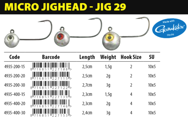 SPRO - Micro JigHead - Jig 29 5pz (Gamakatsu hook)